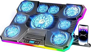 Image of the ChillCore Laptop Cooling Pad, RGB Lights Laptop Cooler 9 Fans for 15.6-19.3 Inch Laptops, Gaming Laptop Fan Cooling Pad with 8 Height Stands, 2 USB Ports - A21 Blue